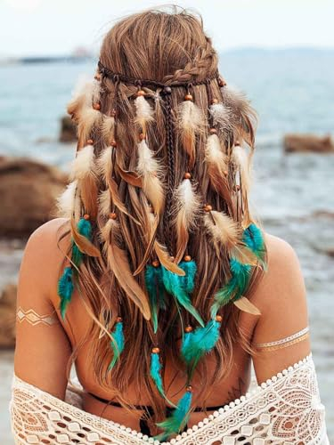 Zoestar Boho-Feder-Stirnband, indischer Stammes-Kopfschmuck, Federn, Quaste, Hippie-Kopfschmuck, Festival, Kostüm, Haarschmuck für Frauen und Mädchen (C)