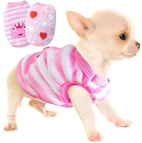 2 Pieces XXS Dog Sweater Teacup Dog Clothes Chihuahua Clothes Fleece Puppy Clothes Dog Sweater for Small Dogs Cute Pattern Puppy Sweater Pet Outfits (XX-Small)