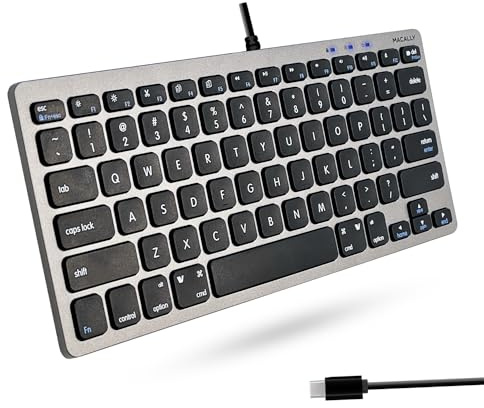 Macally Small USB C Keyboard - Plug & Play Compatible Wired Apple Keyboard for Mac mini, MacBook Pro/Air, iMac, iPad, Windows, Chromebook with USBC Port - Compact & Mini USB Type C - Space Gray