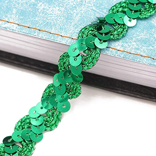 25M * 15mm Pailletten Band Flache Glitzerband Borten Paillettenbesatz Applikation Paillettenband Stretch Paillettenbesatz für DIY Handwerk,Tanzbekleidungen Nähen, Basteln,Kleid Dekorieren -Grün