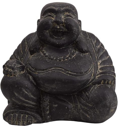 Teako Design Stonox Steinfigur Happy Buddha Tiruppur Geschenkidee, Buddhafigur für Garten, Frostbeständig, Handgefertigtes Gartenelement, Wetterfeste Steindekoration (20 x 11 x 20 cm)