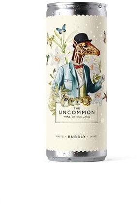The Uncommon English Bubbly White Wine, Bacchus & Chardonnay, Dry and Crisp with Elderflower & Green Apple, Vegan, Single-Serve Cans for Picnics & Parties (11.5%) – 4 x 250ml in Gift Box