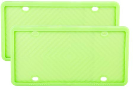 AUCELI Silikon-Kennzeichenrahmen, 2 Stück, Auto-Kennzeichenabdeckungen für vorne und hinten, universal, US-Spezifikation, rost- und wetterfest, Autozubehör (fluoreszierendes Grün)