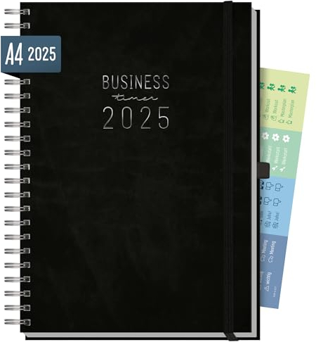 Häfft® Business-Timer 2025 A4 Maxi Schwarz 1 Woche 2 Seiten - XL Terminplaner, Wochenplaner, Wochenkalender, Organizer, Terminkalender - nachhaltig & klimafreundlich