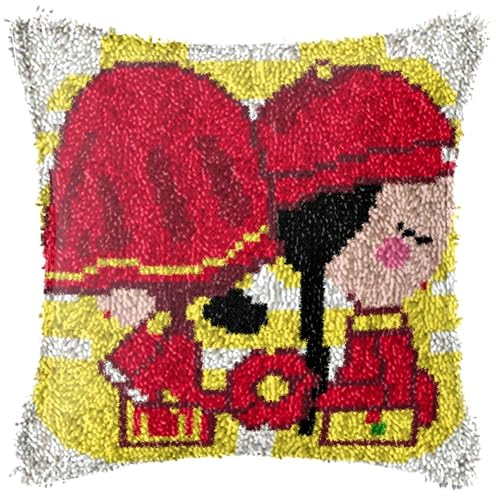 MIDUNU Knüpfhaken-Set Für Selbstgemachte Kissenbezüge, Sofa-Kissenbezüge, Häkeln, Handarbeiten, Kunsthandwerk Für Kinder Und Erwachsene, Braut Und Bräutigam (43 X 43 cm)