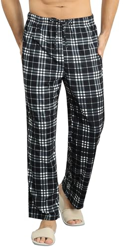 Ekouaer Pyjama Herren Weich Schlafhose Sommerhose Herren Kurz Loungewear mit Taschen Long Relaxhose Freizeithose Schwarz Weiß XL