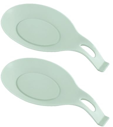 2pcs Repose Cuillère en Silicone, Porte-Cuillère de Cuisine, Porte Cuillère, Silicone Spoon Rest, Pose Ustensile de Cuisine pour Ranger Couverts Cuillères Pincea Spatule Fouet (Verte menthe)