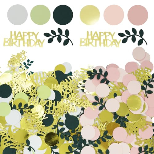 VINEST 200 Stück Konfetti Geburtstag Tischdeko, Happy Birthday Streudeko Geburtstag für Party, Goldene Papier Geburtstagsdeko Tisch Jeweils für Feier, 100 Stück in Grün und Rosa