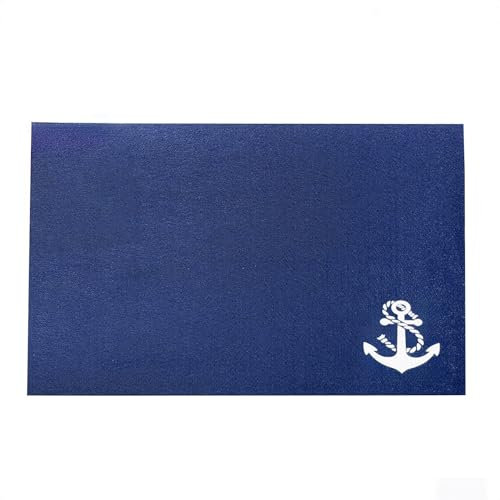 Seaside No.64 - Maritimes Platzset aus Filz, rechteckig - Nautische Motive und Schriftzüge - toller Hingucker auf deinem Esstisch - Deko für die Küche (Dunkelblau - Anker mit Tau weiß)
