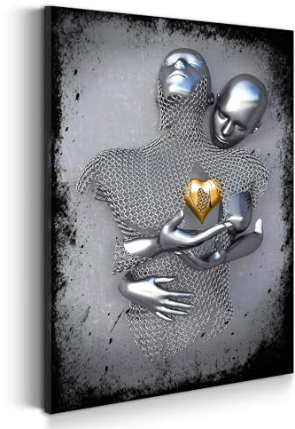 Kunstwelten24 Leinwandbild Wandbild abstrakt 3D Metallfiguren Pop Art Größe 60x90x2cm