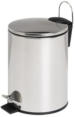 LOLAhome Papelera pedal cilíndrica plateada de acero inoxidable de 3 litros