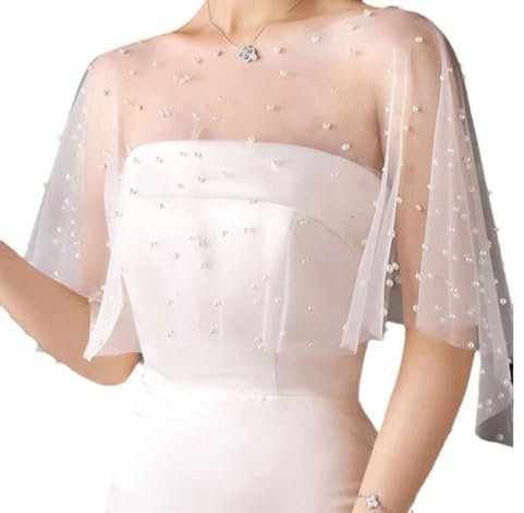 Damen Chiffon Stola Cape Umhang 60cm Perlen Hochzeit Capes Wrap Hochzeits Braut Schulter Abdeckungsschal Tüll Schal für Party Formal Cover Up