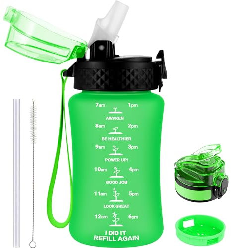 GOPPUS Botella de agua para niños de 350 ml con pajilla, botella de bebida Tritan con correa, botellas pequeñas de jugo para niños pequeños con tapa abatible, botellas para niños a prueba de fugas con