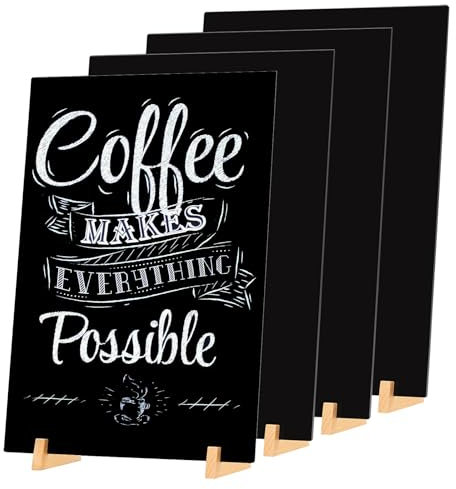 LELADY A5 Kreidetafel Klein, 4 Stück Mini Kreidetafel Aufsteller, Mini Tafel Set, Kreidetafels Tafel Menü Holzsockel für Restaurant, Hochzeit