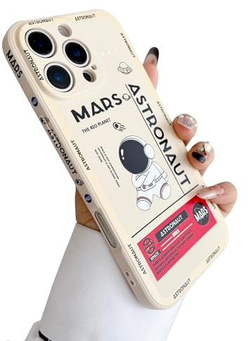 Yonds Queen für iPhone 16 Pro Max Niedliches Hülle, Cool Cartoon Astronaut Space Rakete Mond Design Stilvoll Stoßstange TPU rutschfeste Stoßfeste Schutzhülle (iPhone 16 Pro Max, Weiß)