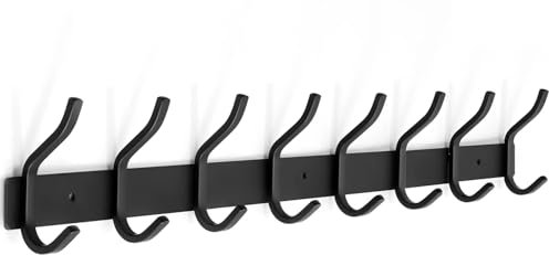 YUNISS Porte Manteau Mural, Portemantea en Acier Inoxydable, Porte Manteaux avec 6 Crochets pour Chambre, Salle de bain, Cuisine (Noir, 8 Crochets)