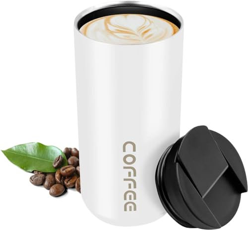 Eleganter Thermosbecher aus Edelstahl – Isolierbecher für Kaffee & Tee, 400ml, Premium Design – Praktisch für Unterwegs & Büro (Weiß)