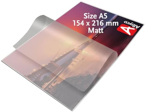Albyco MATTE Laminierfolien, Laminiertaschen - Format A5, 154x216 mm - Dicke 2x80 (160) Mikron - MATT - 100 Stück - Transparent