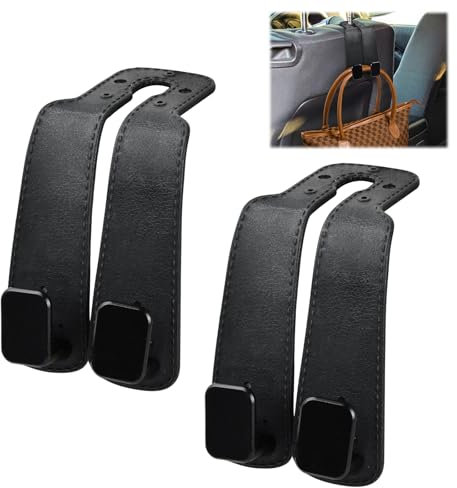 Naseom 2pcs Car Storage Hook - Genuine Leather Seat Headrest Hanger - Handbag Holder