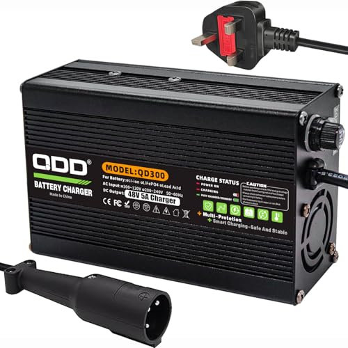 QDD 48V 5A Lead Acid Battery Charger 48 Volt 5 Amp for Club Car Golf Cart Battery Charger with Club Car Type 3-Pin Round Charger Plug