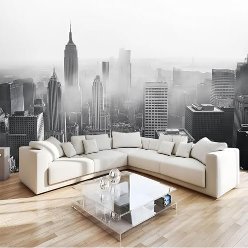 Wallpaper Photo New York City Skyline Black and White Buildings Murals Wall Art Wallpaper 250x175 cm 3D Photo Wall Mural Living Room Bedroom Luxury Art Wallpapers Papel Mural
