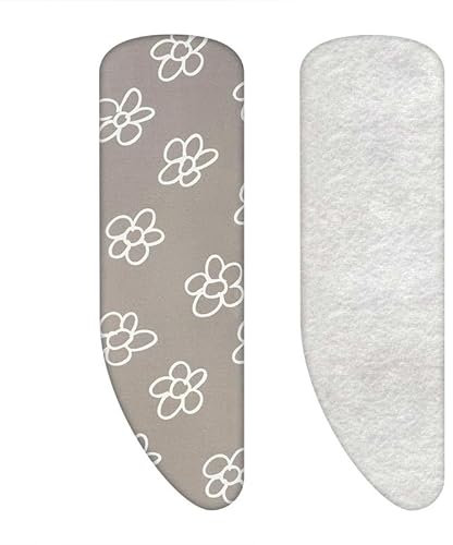 Ensemble | Housse de Table à Repasser Asymétrique avec Support (Couleur : Fleurs Gris) (A-XL, Molleton)