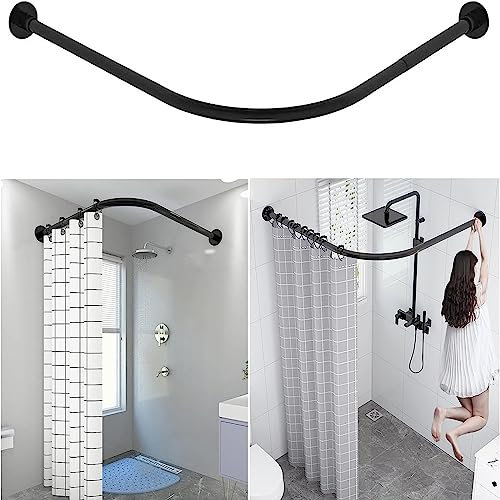 Tringle à Rideau De Douche L, Barre De Douche Angle Extensible Acier Inoxydable, Tringle Rideau Sans Percage, Pour Salle De Bain Baignoire Magasin De Vtements, (Size:D 70-95cm x 105 -165cm,Color:Noir)