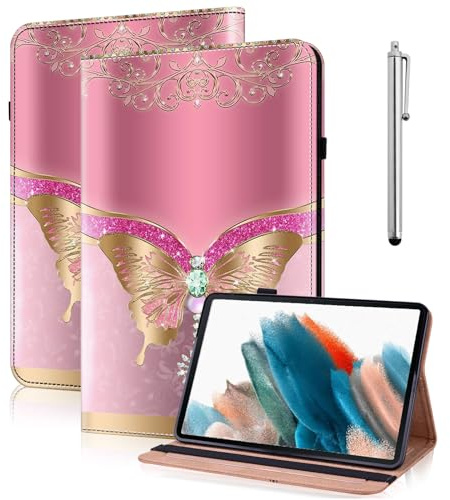 TUOLISG Custodia per tablet Fire HD 10 (9° e 7° generazione – 2019 e 2017) con penna, ultra sottile in pelle PU, supporto pieghevole, tablet Kindle Fire HD 10, colore: rosa farfalla