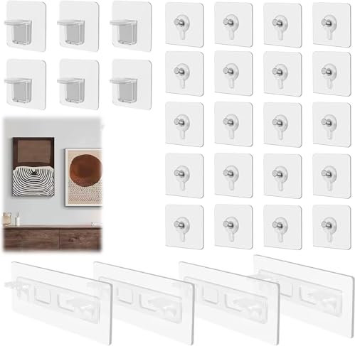 Ganchos para cuadros autoadhesivos, 35 unidades, transparentes ganchos adhesivos para colgar imágenes, clavos adhesivos para pared, sin taladrar, clavo adhesivo para marcos de fotos, tornillos