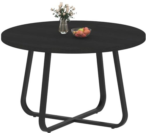 Mudmasa Runder Esstisch für 4 bis 6 Personengroßer Tisch Moderner Holz-Metall Küchentisch Schwarzer EicheEsstisch für Esszimmer Küche und Wohnzimmer130 x 75 cm