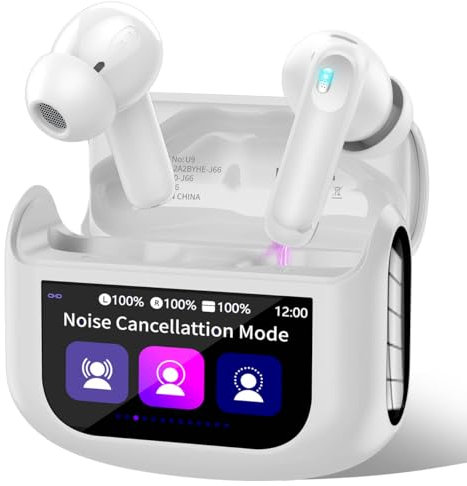 QXUFV Bluetooth Kopfhörer mit Touchscreen, In Ear Kopfhörer Kabellos Bluetooth 5.4 mit ANC/ENC Noise Cancelling Mic, 48Std Tiefer Bass Earbuds mit 5 EQ-Modi, USB-C, IP7 Wasserdicht Ohrhörer, Weiß