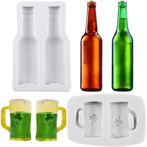 Sijiangmold Bierflaschen Silikonformen Bier Fondantform Bierglasformen Für Kuchendekoration Schokolade Cupcake Topper Süßigkeiten Polymer Ton Blütenpaste 2er Set