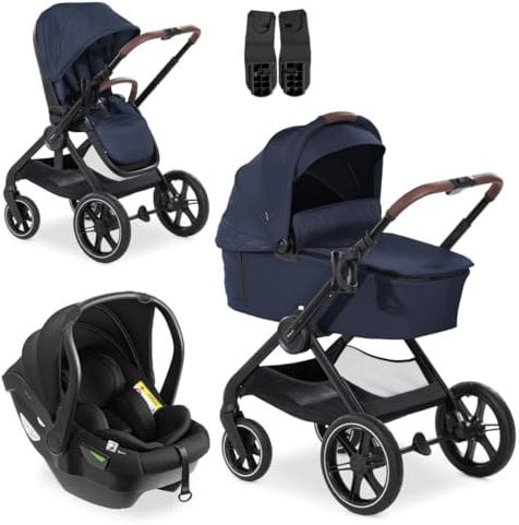 hauck 3in1 Kinderwagen Set Walk n Care mit Drive N Care Babyschale - Kombikinderwagen mit Federung und höhenverstellbarem Sitz - Dark Navy Blue