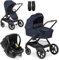 hauck 3in1 Kinderwagen Set Walk n Care mit Drive N Care Babyschale - Kombikinderwagen mit Federung und höhenverstellbarem Sitz - Dark Navy Blue
