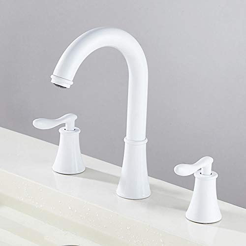 Lustre Mélangeur de Lavabo 3 Trous Robinet de Lavabo Rotatif en Laiton Robinet de Lavabo de Salle de Bain à Double Poignée Chaud et Froid-Blanc (Blanc) Lustre