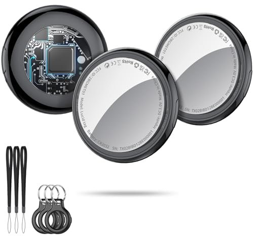 Smart Air Tracker Tag, Schlüsselfinde Kompatibel mit Apple Wo ist? APP (iOS NUR, Android Not Supported), Bluetooth Tracker für Gepäck/Taschen/Koffer, Austauschbare Batterien. Schwarz (3 Pack)