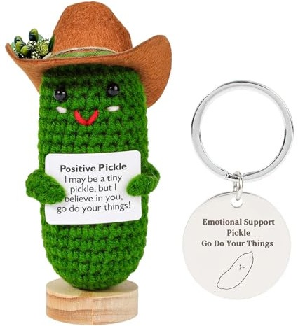 Vspek Positive Pickle Pocket Hug, Saure Gurken Schlüsselanhänger, Positiver Energiekarte, Motivationsgeschenke, Viel Glück Geschenke, Emotionales Unterstützungs Geschenk für Frauen, Männer