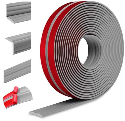 Moulure décorative moulure murale adhesive protection angle mur baguette d'angle PVC plinthe souple pour les murs sols protection des bords (20mm×6m, Gris)