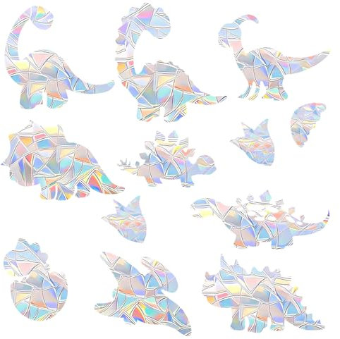 24 pegatinas de dinosaurio arcoíris para ventana, anticolisión, atrapasoles para evitar colisiones con pájaros y decorar.