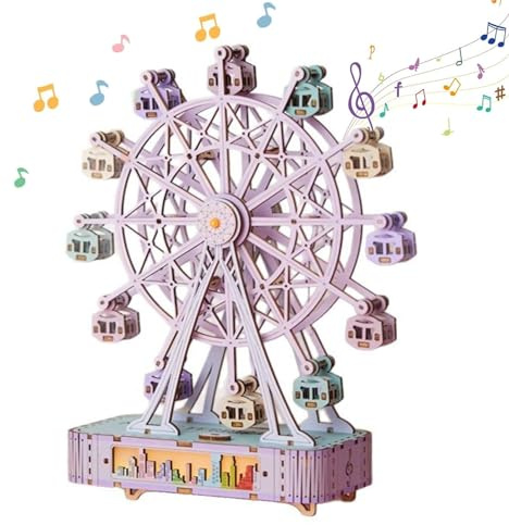 SNZ 3D Holzpuzzle - Riesenrad Musikbox Bausatz mit dekoratives Licht, 3D Puzzle - Modellbausatz aus Holz zum Basteln für Erwachsene, Teenager & Kinder, DIY Deko für Zuhause