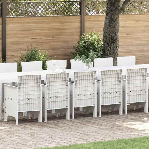 Qnhdfrt Garten Esstisch Set 17 pcs Weiß 16 Sitzer Plastik Modernes Design Poly Rattan Outdoor Möbel für Terrasse Garten Balkon
