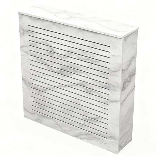 Cache Radiateur, Tablette de Radiateur à Lames Contemporaine avec Texture de Marbre, pour Maison, Chambre, Cuisine, Salon(90x80x20cm/35.4x31.4x7.8in)