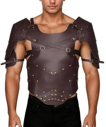 Vhersily Mittelalterlicher Brustschutz, Rüstung Gladiator Retro Steampunk, Kampfanzug Ritter Cosplay zum Schutz des Kriegers, verstellbare Brustpanzer für Herren aus Kunstleder für Erwachsene mit