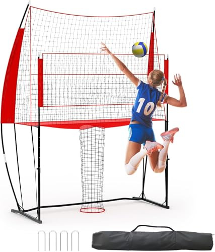 Virimolo Volleyball Trainingsnetz & Rebounder | 3-in-1 Tragbares Volleyball-Netz | 243 x 45 x 335 cm | Höhenverstellbar | Für Aufschlag, Dunking, Techniktraining
