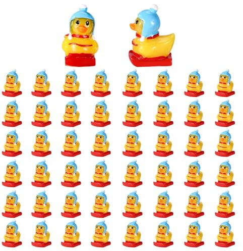 50 Stück Winter-Mini-Enten aus Kunstharz, Winzige Kleine Gelbe Enten für DIY-Miniaturhandwerk Urlaubs Garten Landschaftsornamente (Schlitten-Stil)