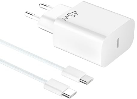 YISH Chargeur USB C Rapide GaN 45W - Secteur Prise USB C Chargeur Rapide pour Smartphone 17/16/15 Pro MAX/S25/S24/S23 Comprimés Embout Adaptateur Type C Mural Fast Charger, 60W 1M Cable Type C