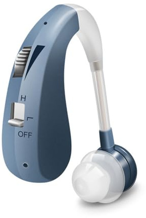 Rechargeable Hearing Amplifier for Seniors - Noise Cancelling & Volume Adjustable Sound Device, Comfort BTE Design, Rechargeable Hearing Aid (04D Blue)