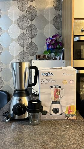 2-in-1 Food Blender & Ice Crusher | 1.5L Glass Jug Smoothie Maker | Stainless Steel Blades | 850W Motor, 5 Speeds + Pulse | Grinder Mill for Coffee, Spices & Nuts (Silver, Steel Jug)
