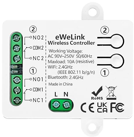 DOMO-MATIC Interruptor Inteligente WiFi, Módulo Relé 1 Canal, Control Remoto Bluetooth, DC 5V/12V/24V/36V, Compatible con Alexa y Google Home, Ewelink App (Receiver 2ch 220V)