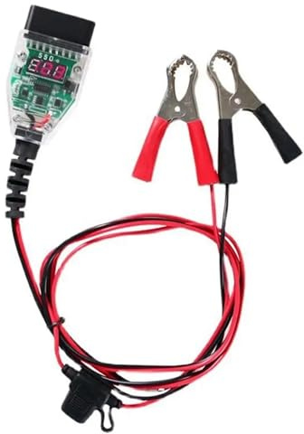 150cm Car OBD Memory Saver Backup Tool 12V with Aligator Battery Connections & Fuse ECU OBD2 with Digital Voltage Display